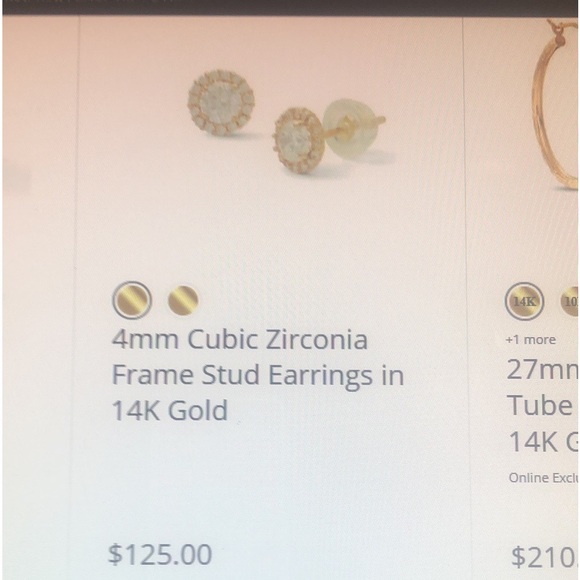 14K Gold 4mm Cubic Zirconia Frame Stud Earrings (pair) - Picture 3 of 5